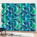 Teal Tropical Leaf Pattern Print Pencil Pleat Curtains