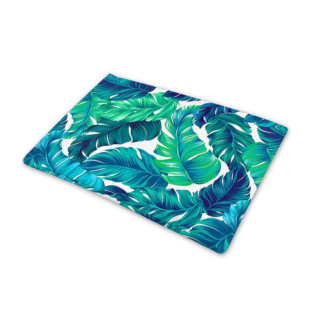 Teal Tropical Leaf Pattern Print Pet Cooling Mat Cover