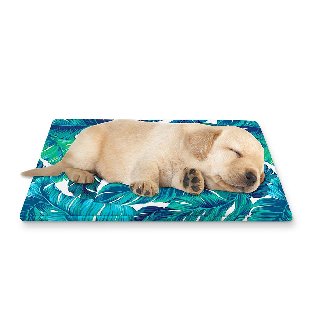 Teal Tropical Leaf Pattern Print Pet Cooling Mat Cover