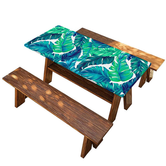 Teal Tropical Leaf Pattern Print Picnic Table Cover