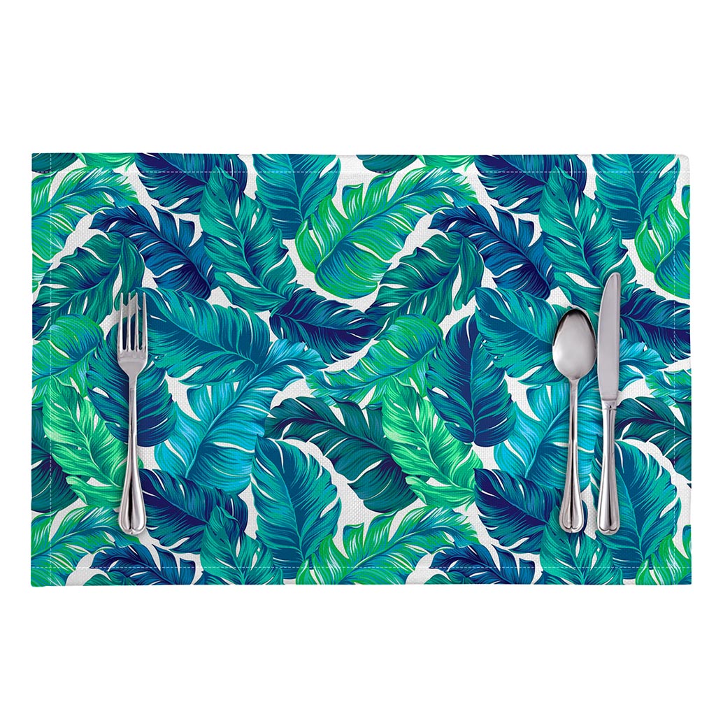 Teal Tropical Leaf Pattern Print Placemat