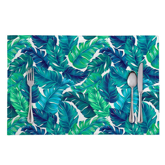 Teal Tropical Leaf Pattern Print Placemat