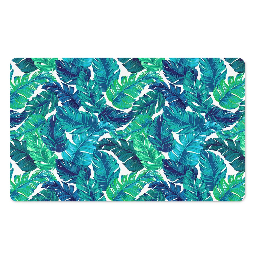 Teal Tropical Leaf Pattern Print Polyester Doormat