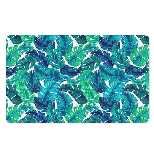 Teal Tropical Leaf Pattern Print Polyester Doormat