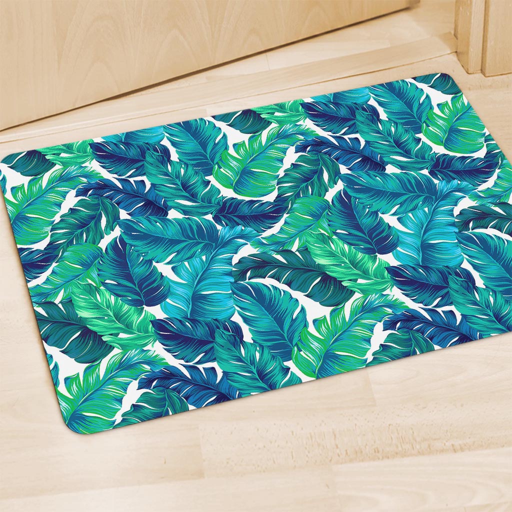 Teal Tropical Leaf Pattern Print Polyester Doormat