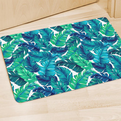 Teal Tropical Leaf Pattern Print Polyester Doormat