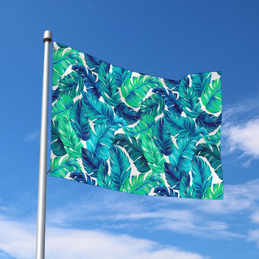 Teal Tropical Leaf Pattern Print Polyester Flag