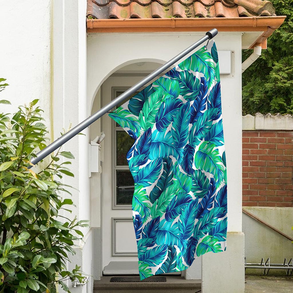 Teal Tropical Leaf Pattern Print Polyester Flag