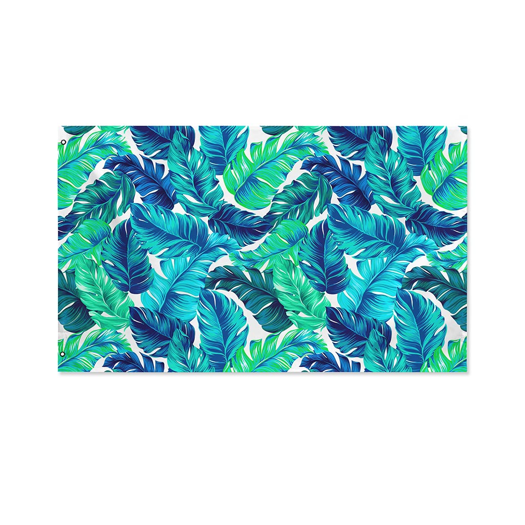 Teal Tropical Leaf Pattern Print Polyester Flag
