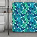 Teal Tropical Leaf Pattern Print Polyester Shower Curtain