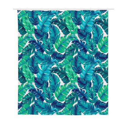 Teal Tropical Leaf Pattern Print Polyester Shower Curtain