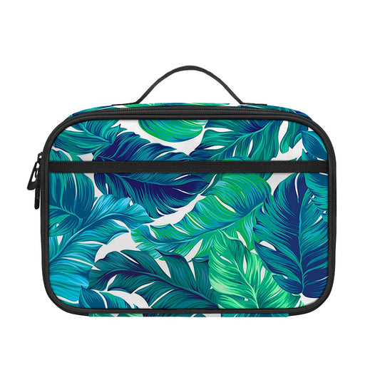 Teal Tropical Leaf Pattern Print Portable Lunch Bag