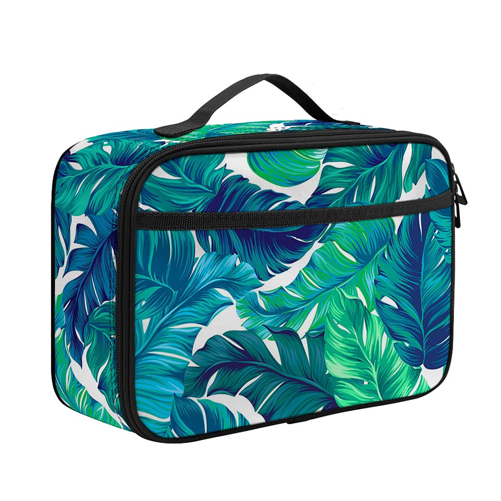 Teal Tropical Leaf Pattern Print Portable Lunch Bag