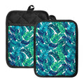 Teal Tropical Leaf Pattern Print Pot Holders With Pocket