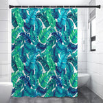 Teal Tropical Leaf Pattern Print Premium Shower Curtain