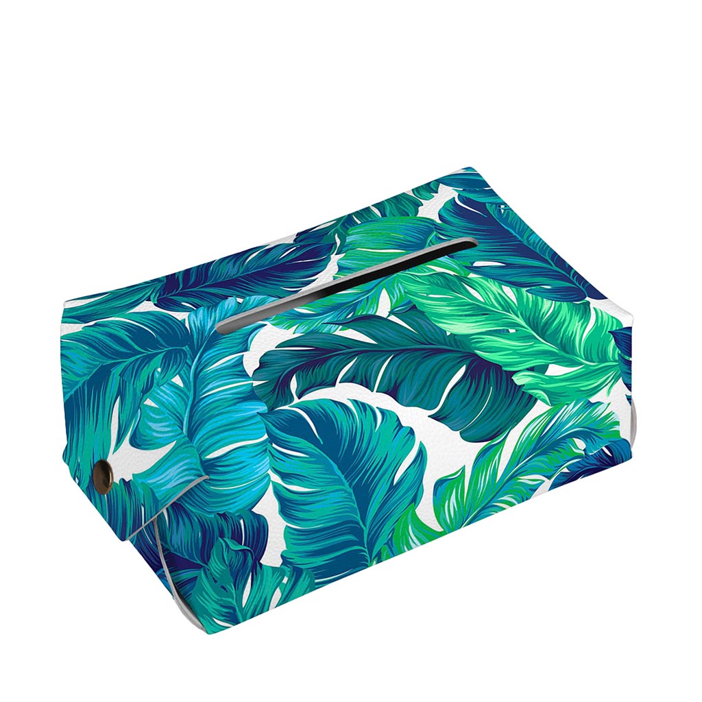 Teal Tropical Leaf Pattern Print Rectangle Tissue Box Cover