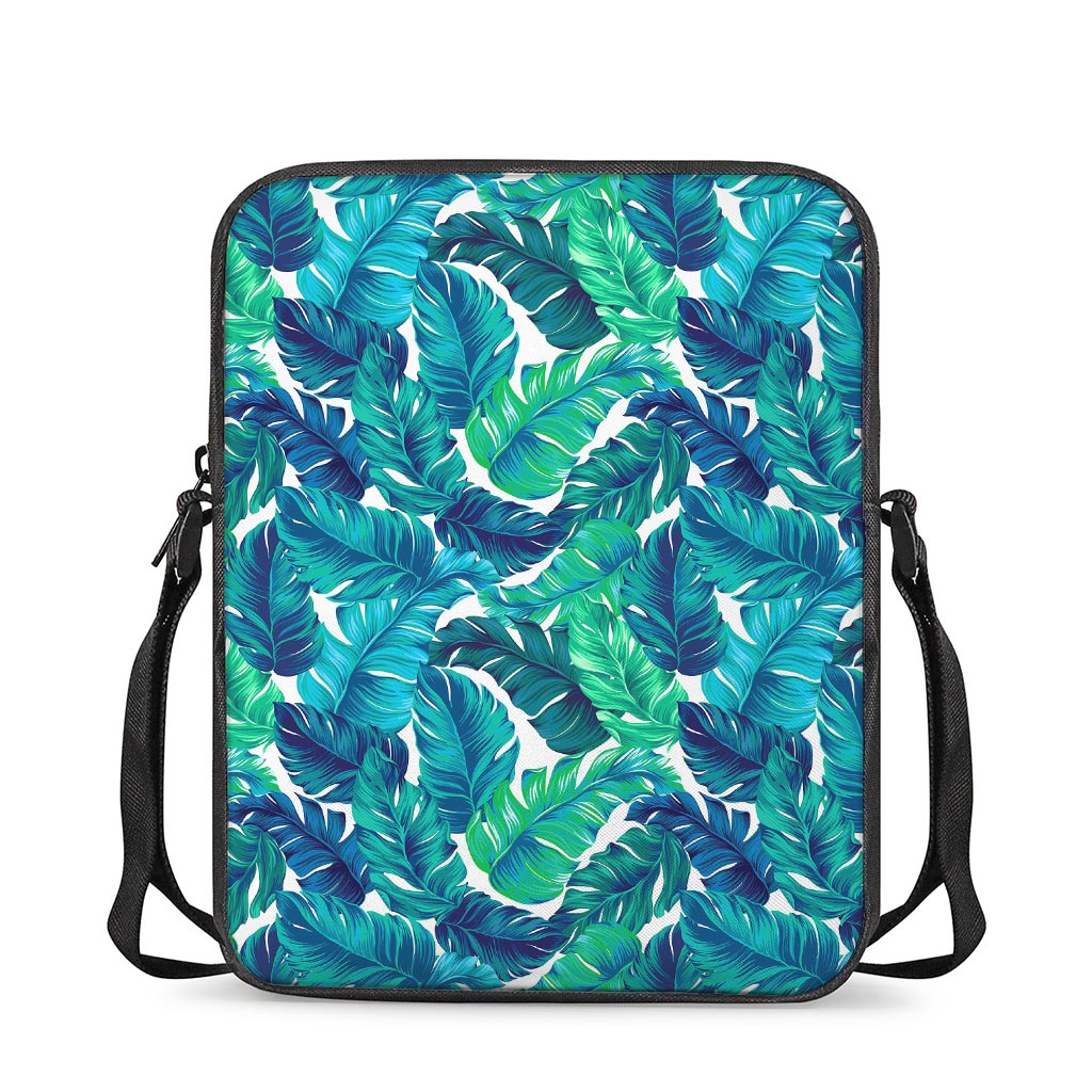 Teal Tropical Leaf Pattern Print Rectangular Crossbody Bag