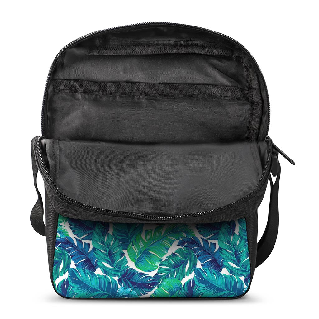 Teal Tropical Leaf Pattern Print Rectangular Crossbody Bag