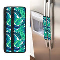 Teal Tropical Leaf Pattern Print Refrigerator Handle Covers