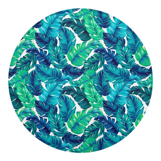 Teal Tropical Leaf Pattern Print Round Blanket