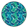 Teal Tropical Leaf Pattern Print Round Floor Mat