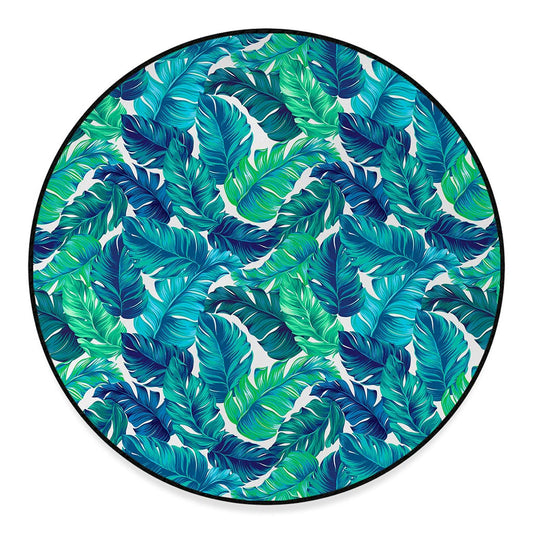 Teal Tropical Leaf Pattern Print Round Floor Mat