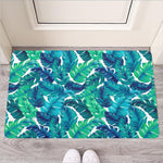 Teal Tropical Leaf Pattern Print Rubber Doormat