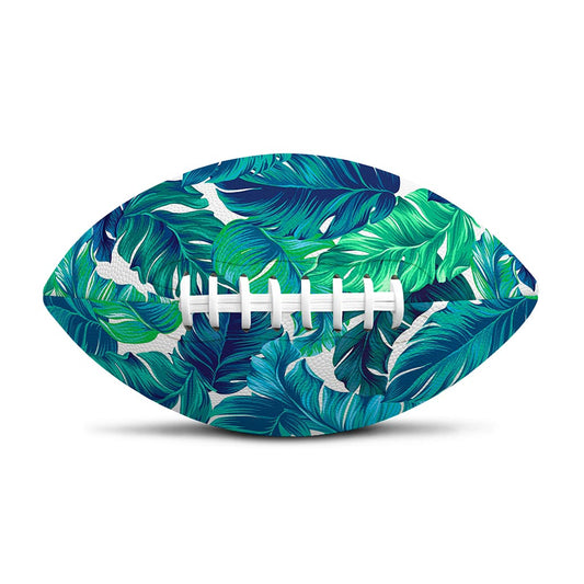 Teal Tropical Leaf Pattern Print Rugby Ball