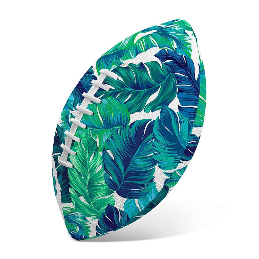 Teal Tropical Leaf Pattern Print Rugby Ball