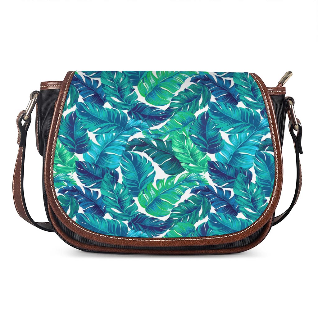 Teal Tropical Leaf Pattern Print Saddle Bag