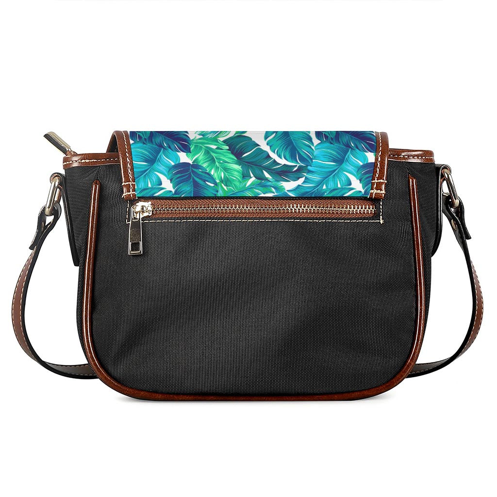 Teal Tropical Leaf Pattern Print Saddle Bag