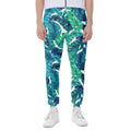 Teal Tropical Leaf Pattern Print Joggers
