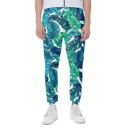Teal Tropical Leaf Pattern Print Scuba Joggers