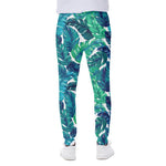 Teal Tropical Leaf Pattern Print Scuba Joggers