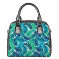 Teal Tropical Leaf Pattern Print Shoulder Handbag