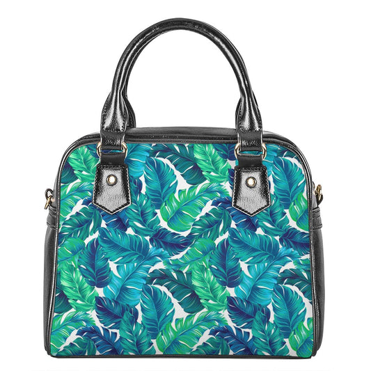 Teal Tropical Leaf Pattern Print Shoulder Handbag