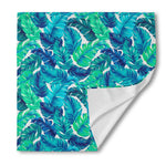 Teal Tropical Leaf Pattern Print Silk Bandana