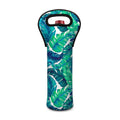 Teal Tropical Leaf Pattern Print Single Neoprene Wine Tote