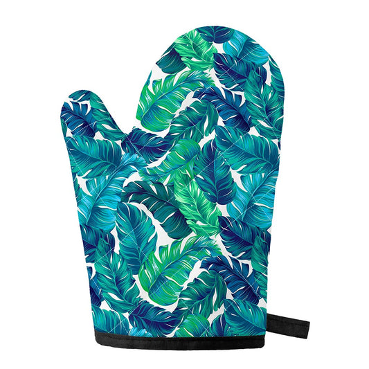 Teal Tropical Leaf Pattern Print Single Oven Mitt