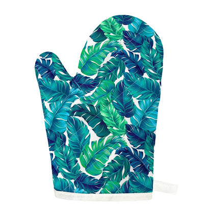 Teal Tropical Leaf Pattern Print Single Oven Mitt
