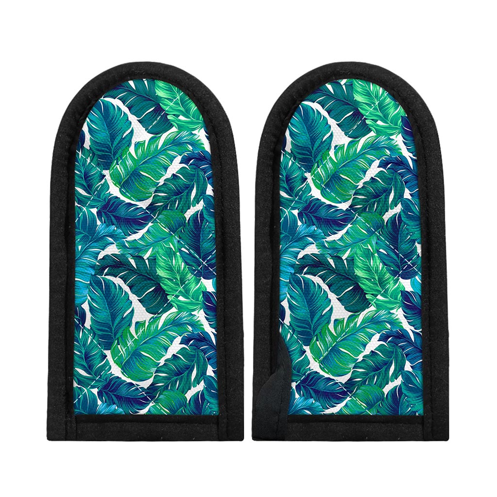Teal Tropical Leaf Pattern Print Skillet Handle Cover