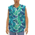 Teal Tropical Leaf Pattern Print Sleeveless Baseball Jersey