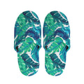 Teal Tropical Leaf Pattern Print Slippers