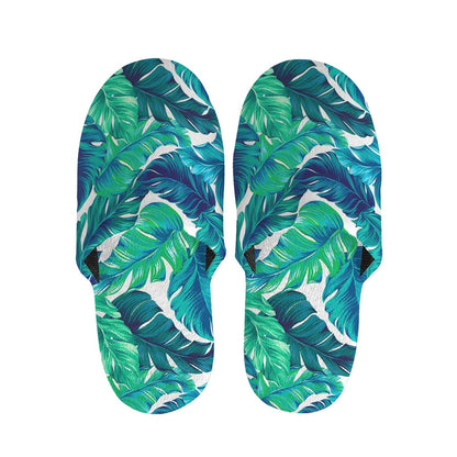 Teal Tropical Leaf Pattern Print Slippers