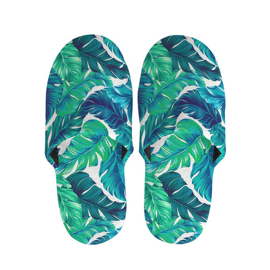 Teal Tropical Leaf Pattern Print Slippers
