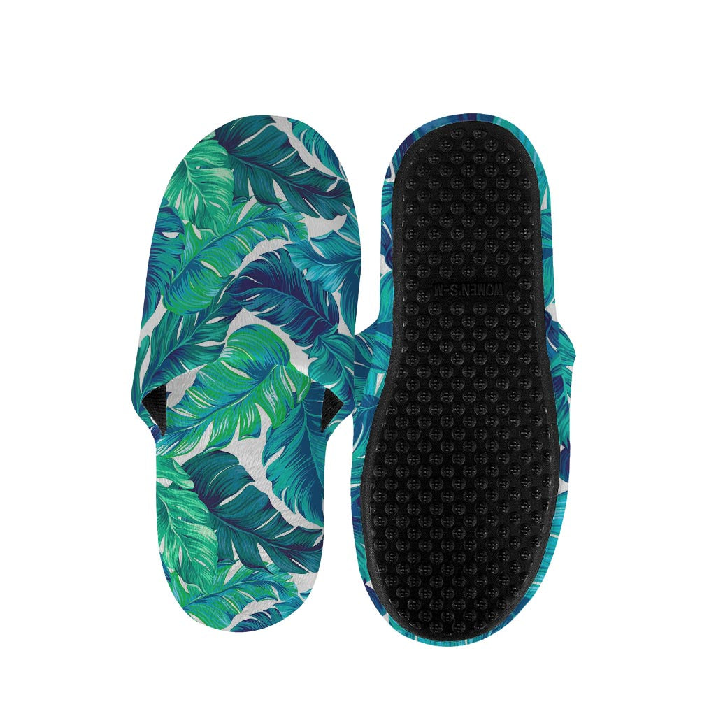 Teal Tropical Leaf Pattern Print Slippers