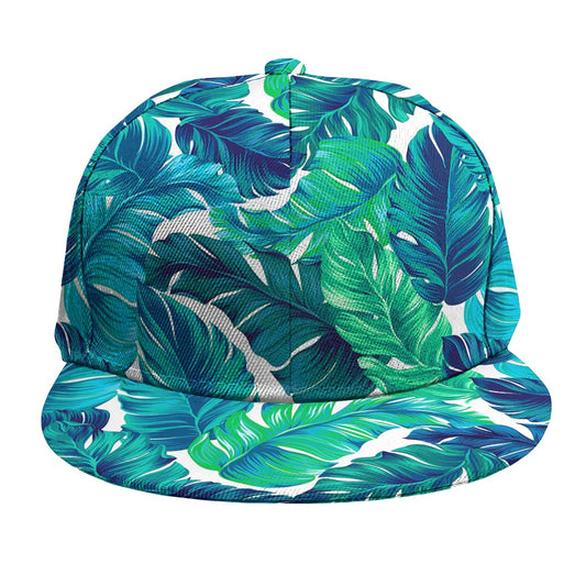 Teal Tropical Leaf Pattern Print Snapback Cap