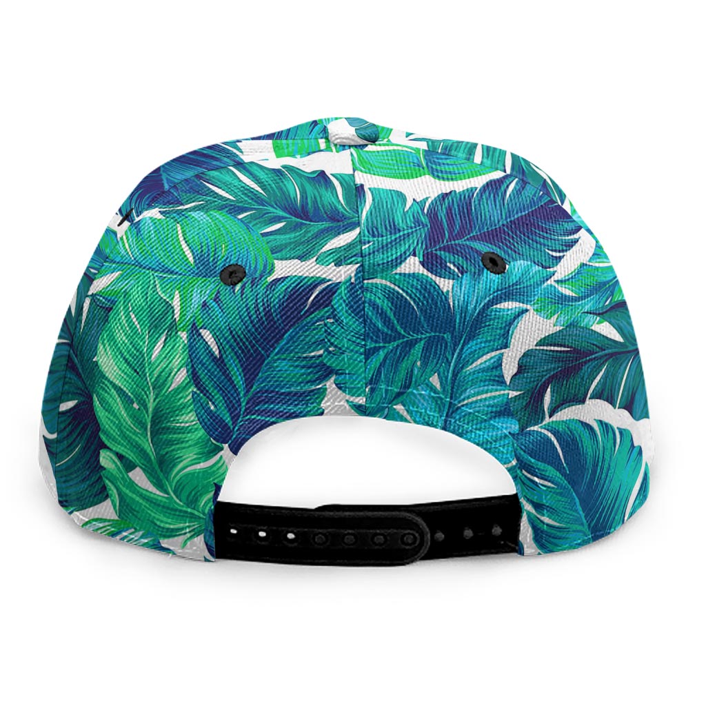 Teal Tropical Leaf Pattern Print Snapback Cap