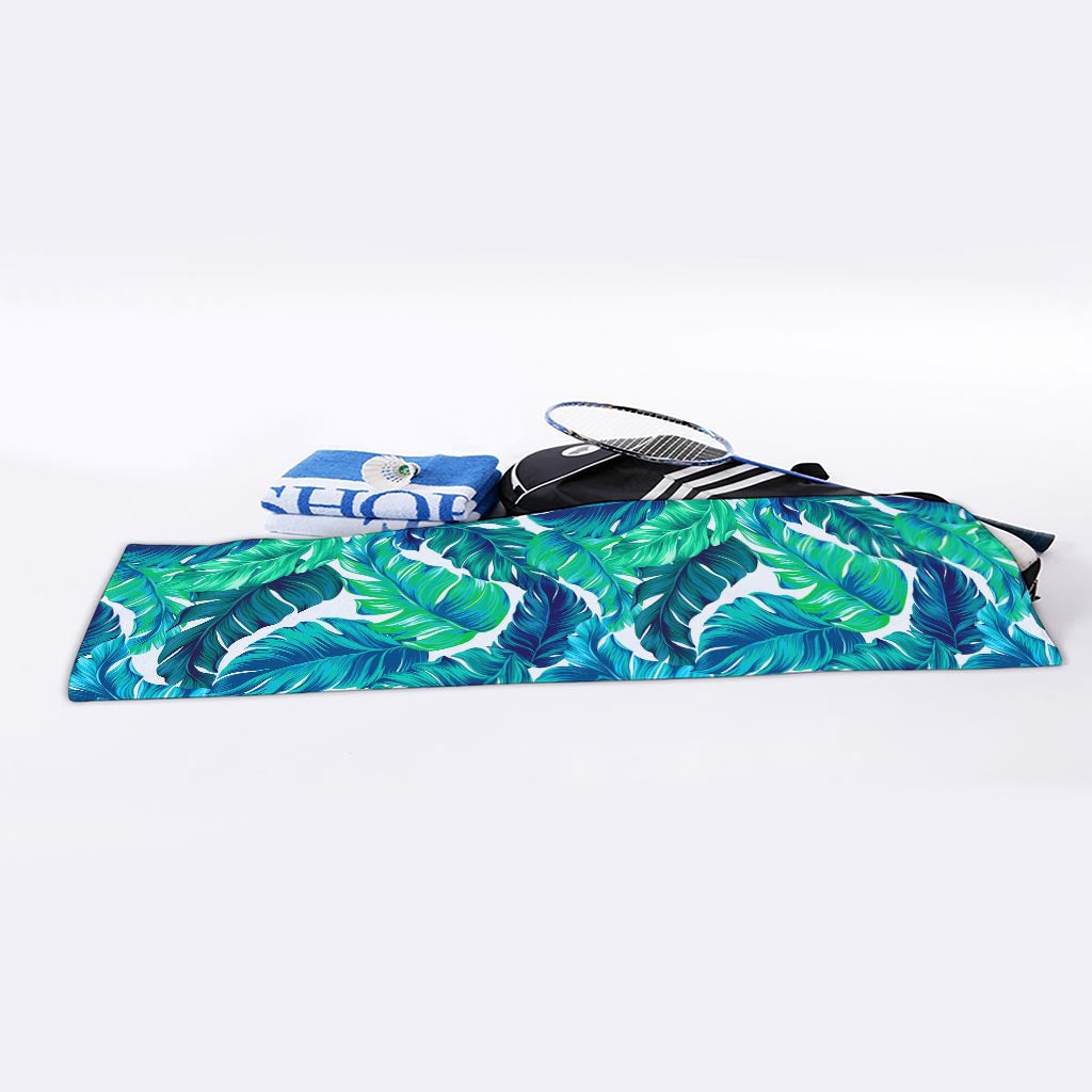 Teal Tropical Leaf Pattern Print Sports Towel