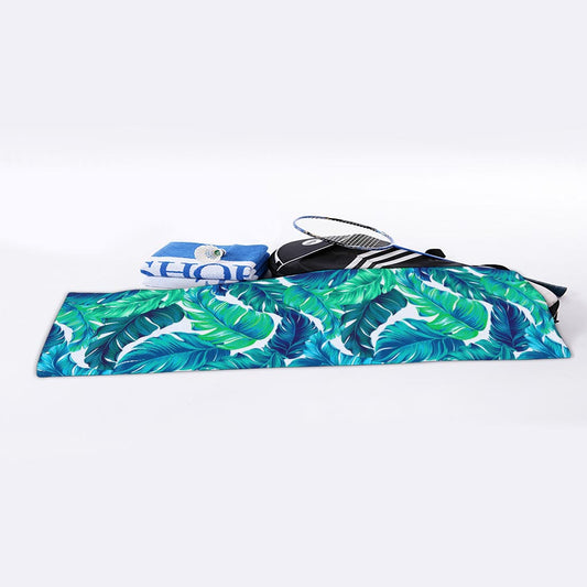 Teal Tropical Leaf Pattern Print Sports Towel